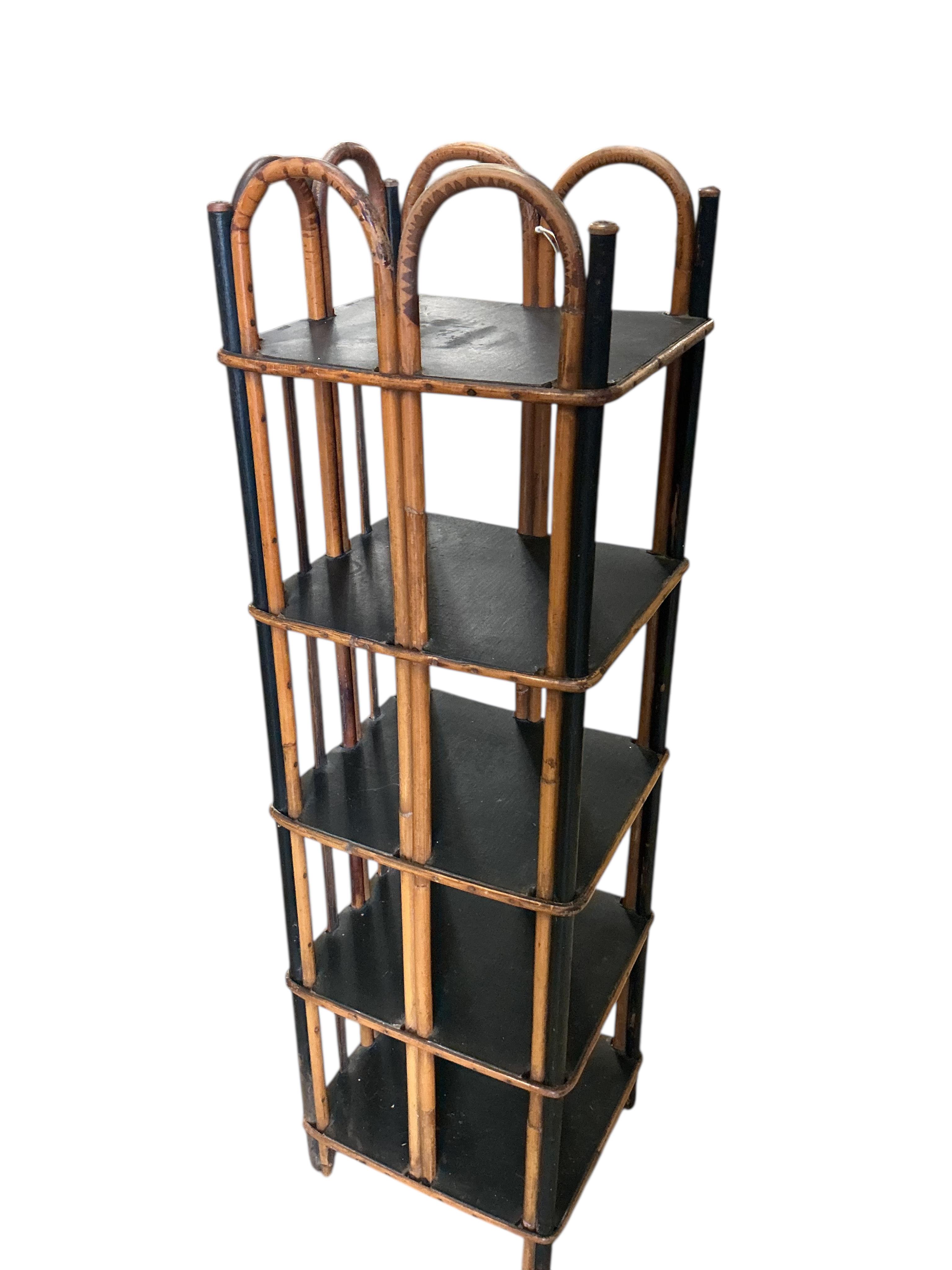 A late Victorian bamboo ebonised four tier shoe rack, width 24cm, depth 28cm, height 96cm